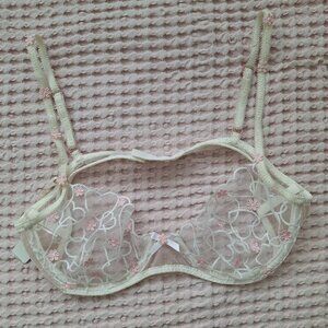 Floral Embroidered Sheer Bra - Cream and Pink